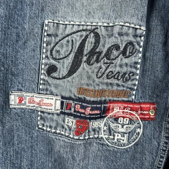 Vintage Paco Jeans Jeans Mens 34x31 Blue Wide Leg Baggy Embroidered Y2K Skater